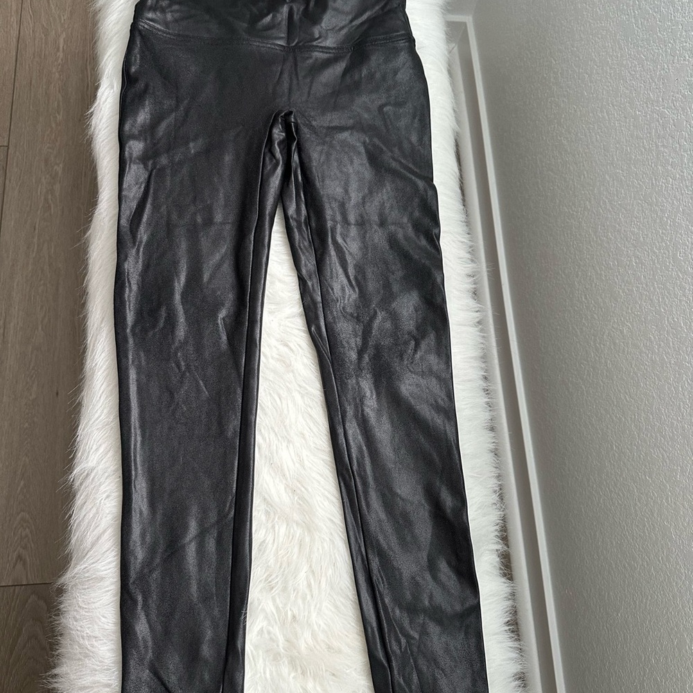 SPANX Black Jeggings with Leather-Like Sheen